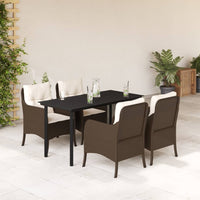 Set da Pranzo da Giardino 5pz con Cuscini in Polyrattan Marrone 3211943