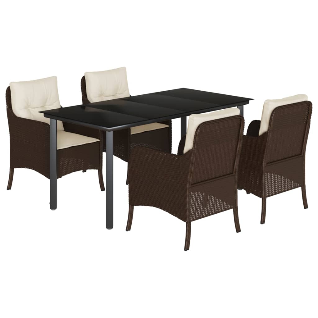 Set da Pranzo da Giardino 5pz con Cuscini in Polyrattan Marrone 3211944