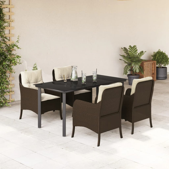 Set da Pranzo da Giardino 5pz con Cuscini in Polyrattan Marrone 3211944