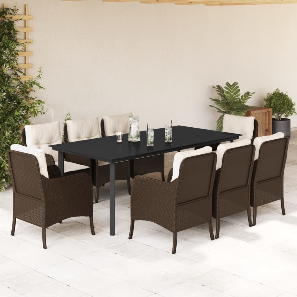 Set da Pranzo da Giardino 9pz con Cuscini Marrone in Polyrattancod mxl 116122