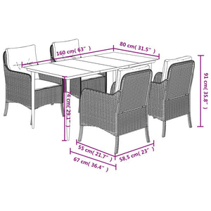 Set da Pranzo da Giardino 5 pz con Cuscini in Polyrattan Grigio 3211951