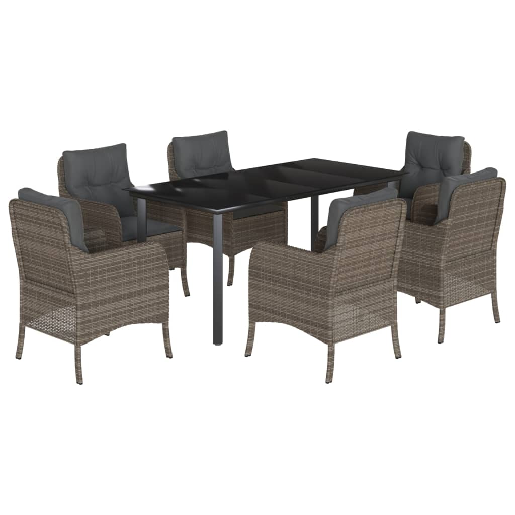 Set da Pranzo da Giardino 7 pz con Cuscini in Polyrattan Grigiocod mxl 89281