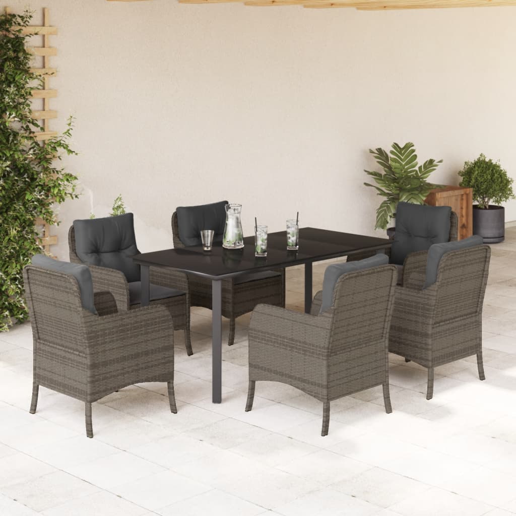 Set da Pranzo da Giardino 7 pz con Cuscini in Polyrattan Grigiocod mxl 89281