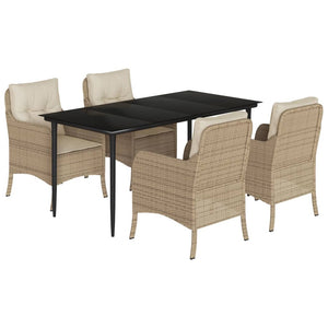 Set da Pranzo da Giardino 5 pz con Cuscini Beige in Polyrattan 3211965