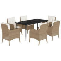 Set da Pranzo da Giardino 7 pz con Cuscini Beige in Polyrattan 3211966