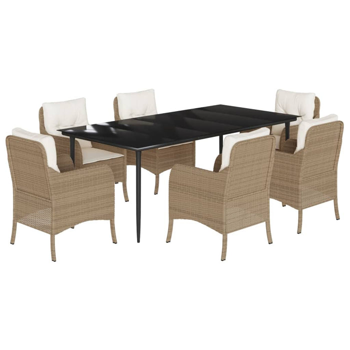 Set da Pranzo da Giardino 7 pz con Cuscini Beige in Polyrattan 3211967