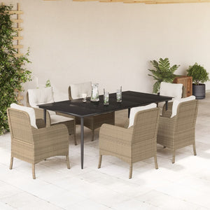 Set da Pranzo da Giardino 7 pz con Cuscini Beige in Polyrattan 3211967