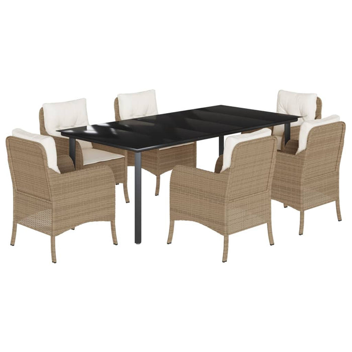 Set da Pranzo da Giardino 7 pz con Cuscini Beige in Polyrattan 3211974