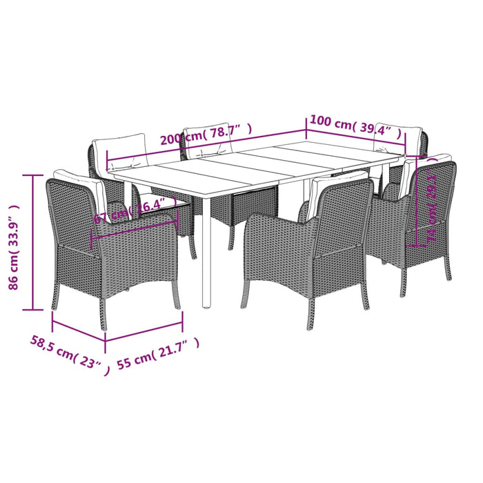 Set da Pranzo da Giardino 7 pz con Cuscini Beige in Polyrattan 3211974