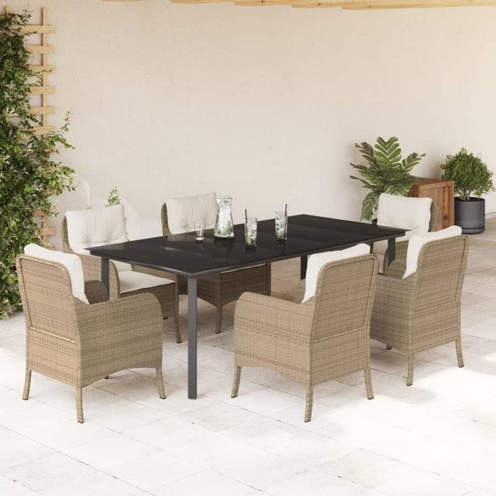 Set da Pranzo da Giardino 7 pz con Cuscini Beige in Polyrattan 3211974