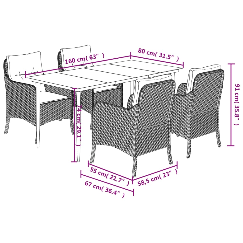 Set da Pranzo da Giardino 5 pz con Cuscini Beige in Polyrattan 3211979