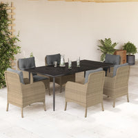 Set da Pranzo da Giardino 7 pz con Cuscini Beige in Polyrattan 3211981