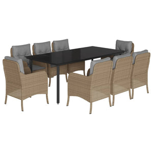 Set da Pranzo da Giardino 9 pz con Cuscini Beige in Polyrattan 3211989