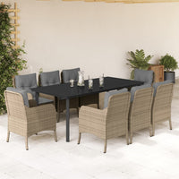 Set da Pranzo da Giardino 9 pz con Cuscini Beige in Polyrattan 3211989