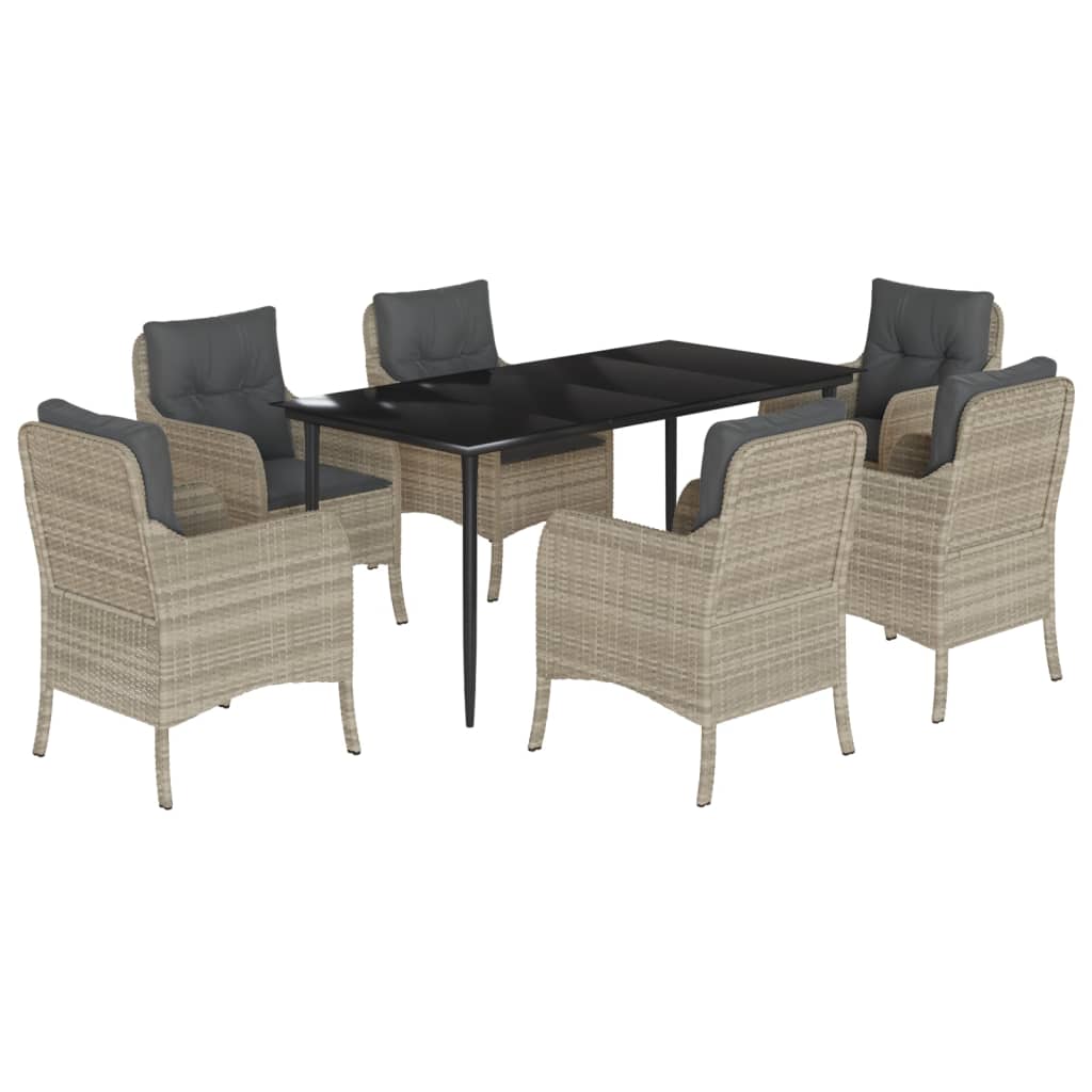 Set da Pranzo da Giardino 7 pz Cuscini Polyrattan Grigio Chiaro 3211994