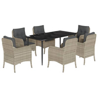 Set da Pranzo da Giardino 7 pz Cuscini Polyrattan Grigio Chiaro 3211994