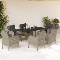 Set da Pranzo da Giardino 7 pz Cuscini Polyrattan Grigio Chiaro 3211994