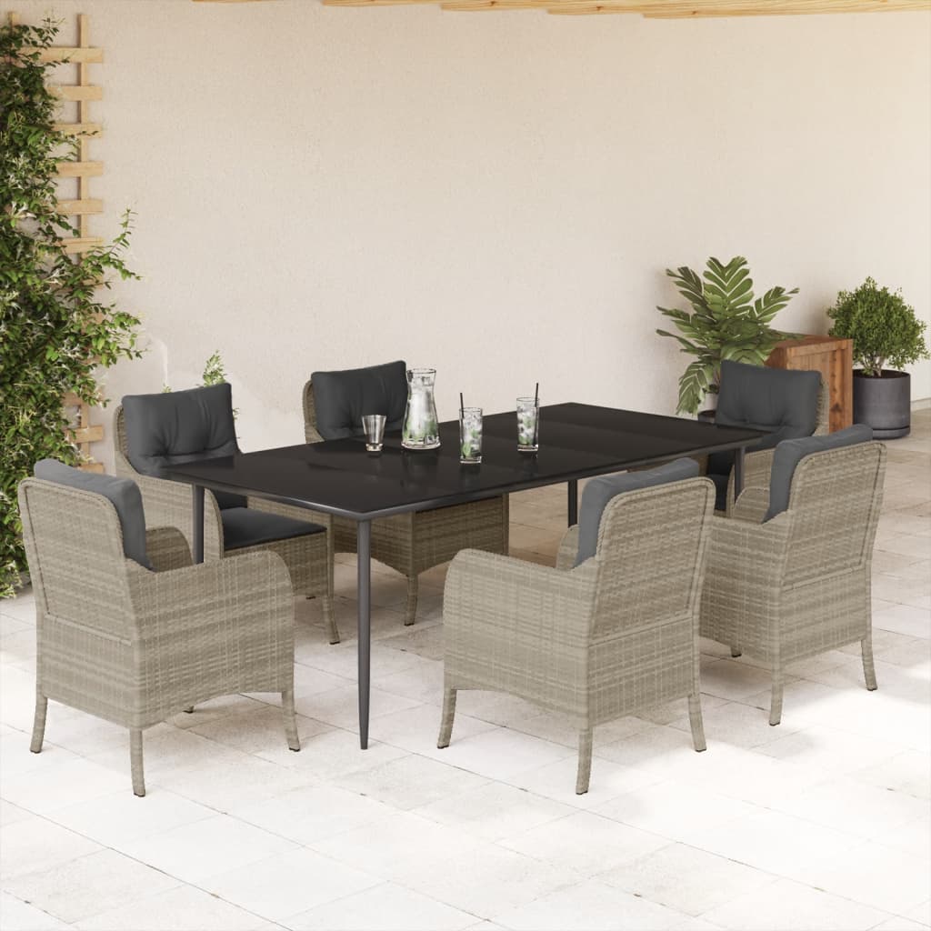 Set da Pranzo da Giardino 7 pz Cuscini Polyrattan Grigio Chiaro 3211995