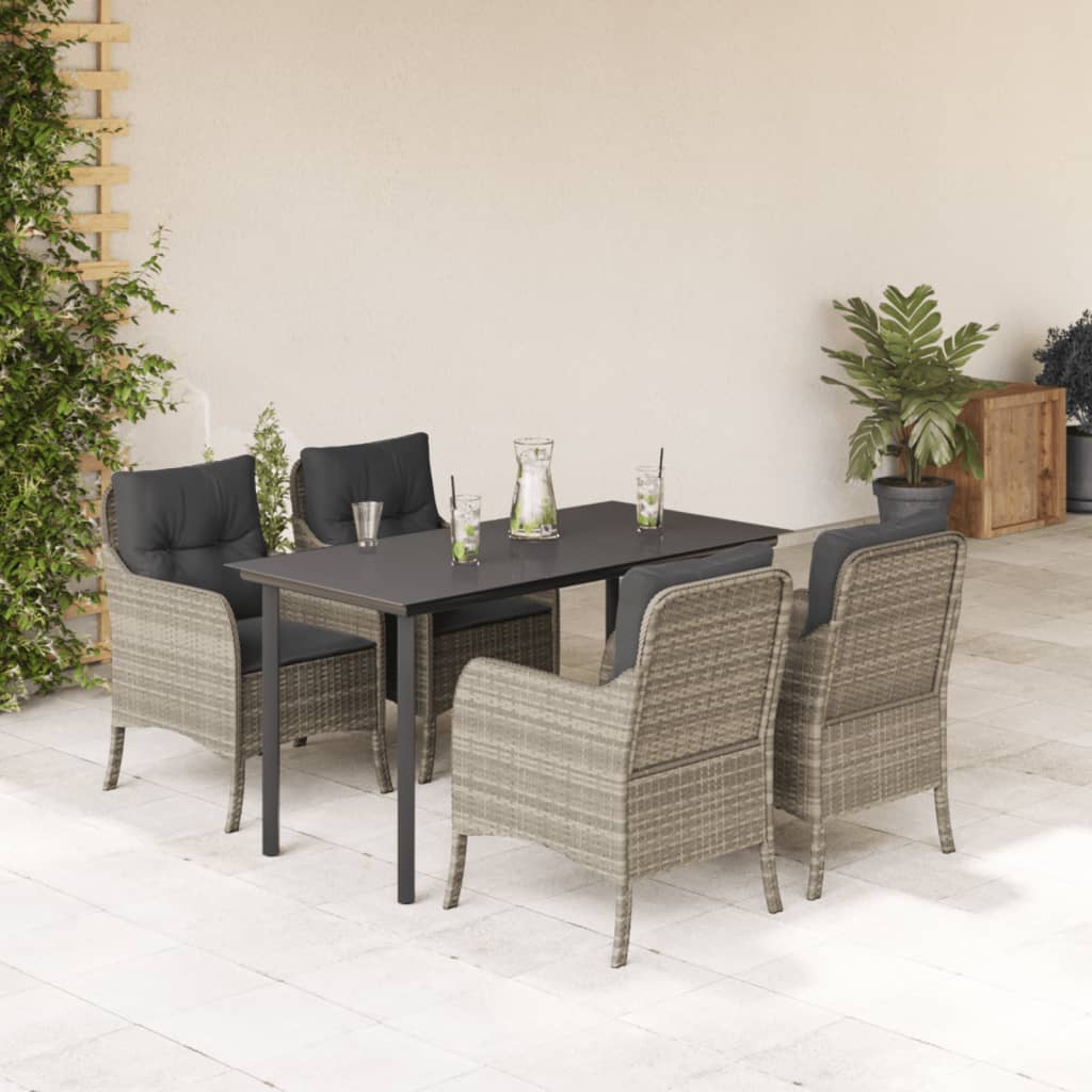 Set Pranzo da Giardino 5pz con Cuscini Grigio Chiaro Polyrattan 3211999