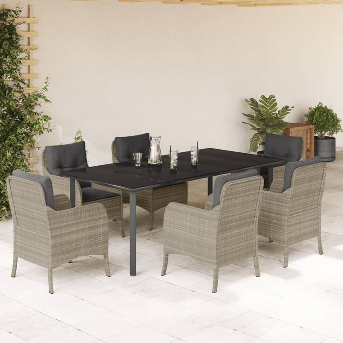 Set da Pranzo da Giardino 7 pz Cuscini Polyrattan Grigio Chiarocod mxl 87907