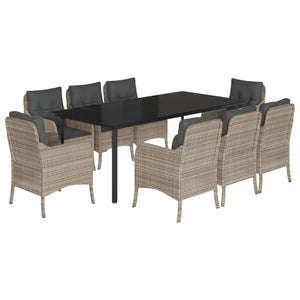 Set Pranzo da Giardino 9pz con Cuscini Grigio Chiaro Polyrattan 3212003