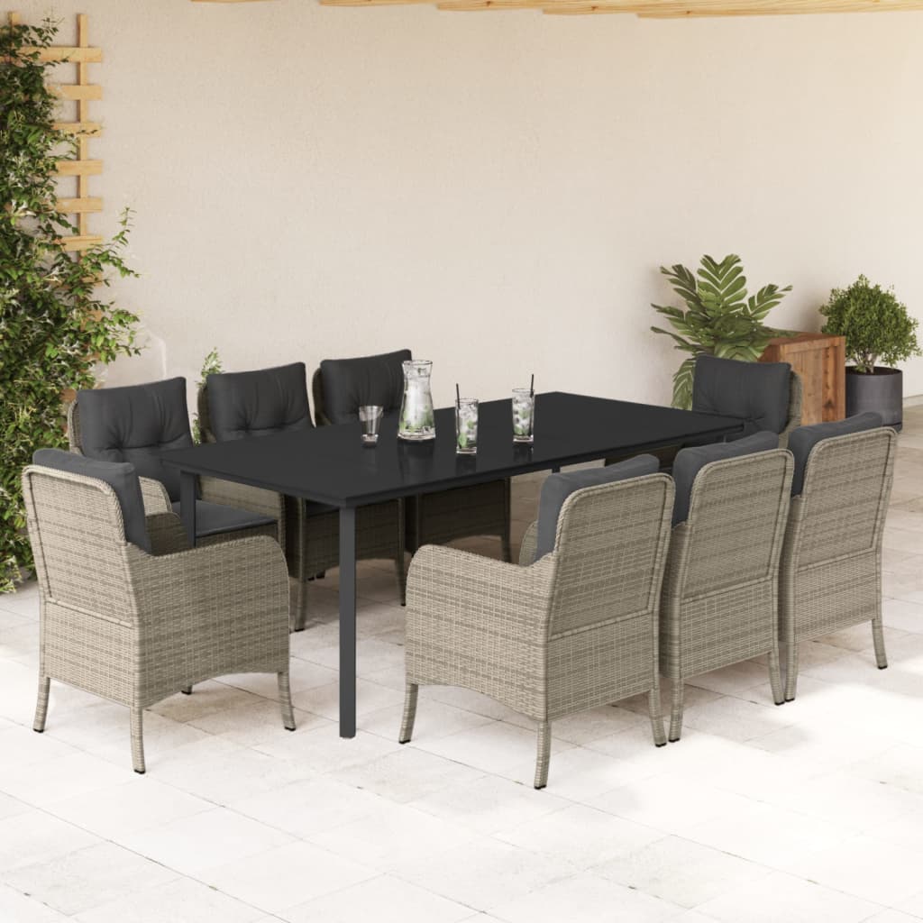 Set Pranzo da Giardino 9pz con Cuscini Grigio Chiaro Polyrattan 3212003