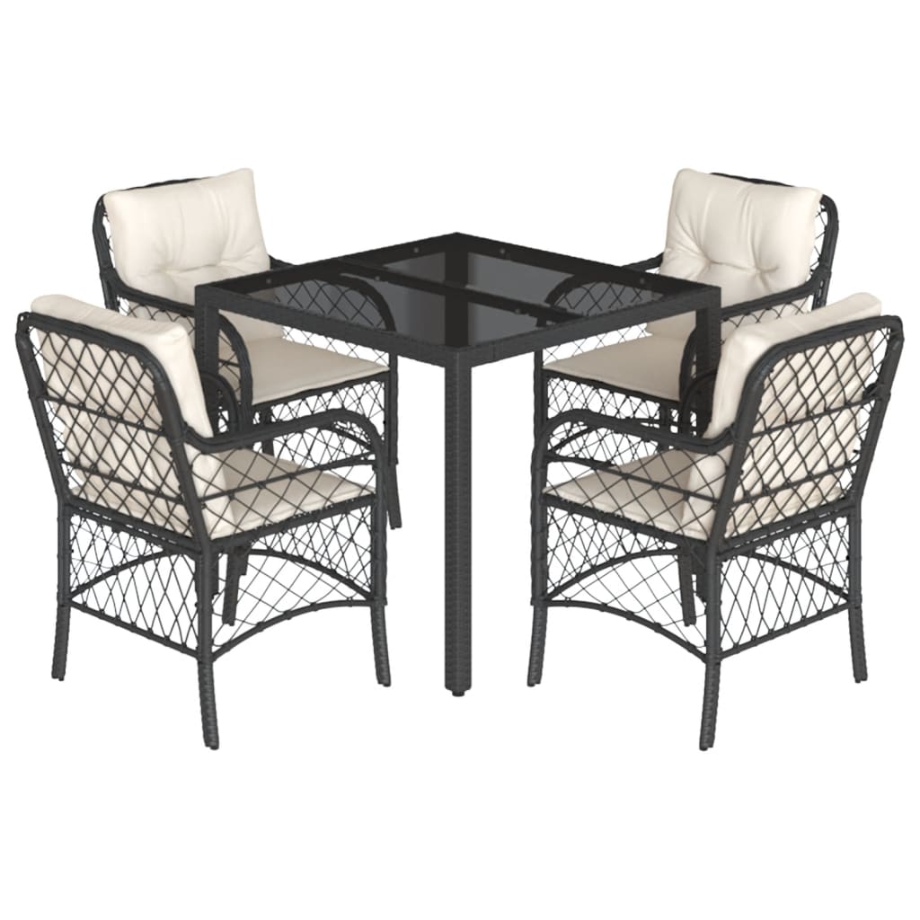 Set da Pranzo da Giardino 5 pz Nero con Cuscini in Polyrattan 3212019