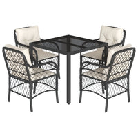 Set da Pranzo da Giardino 5 pz Nero con Cuscini in Polyrattan 3212019