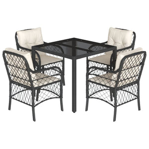 Set da Pranzo da Giardino 5 pz Nero con Cuscini in Polyrattan 3212019