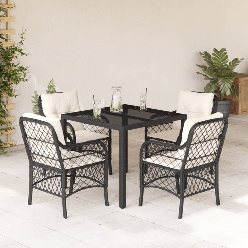 Set da Pranzo da Giardino 5 pz Nero con Cuscini in Polyrattan 3212019