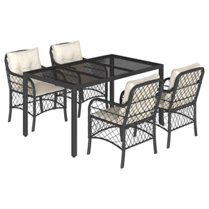 Set da Pranzo da Giardino 5 pz Nero con Cuscini in Polyrattan 3212020