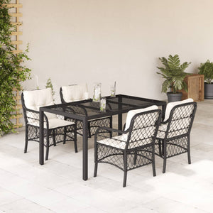 Set da Pranzo da Giardino 5 pz Nero con Cuscini in Polyrattan 3212020