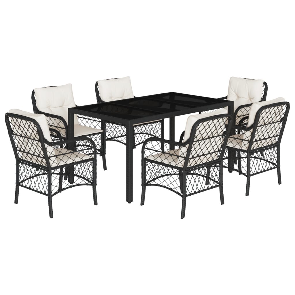 Set da Pranzo da Giardino 7 pz Nero con Cuscini in Polyrattan 3212021