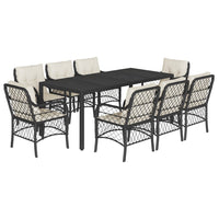 Set da Pranzo da Giardino 9 pz con Cuscini Nero in Polyrattan 3212023