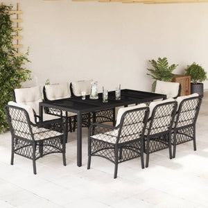 Set da Pranzo da Giardino 9 pz con Cuscini Nero in Polyrattan 3212023