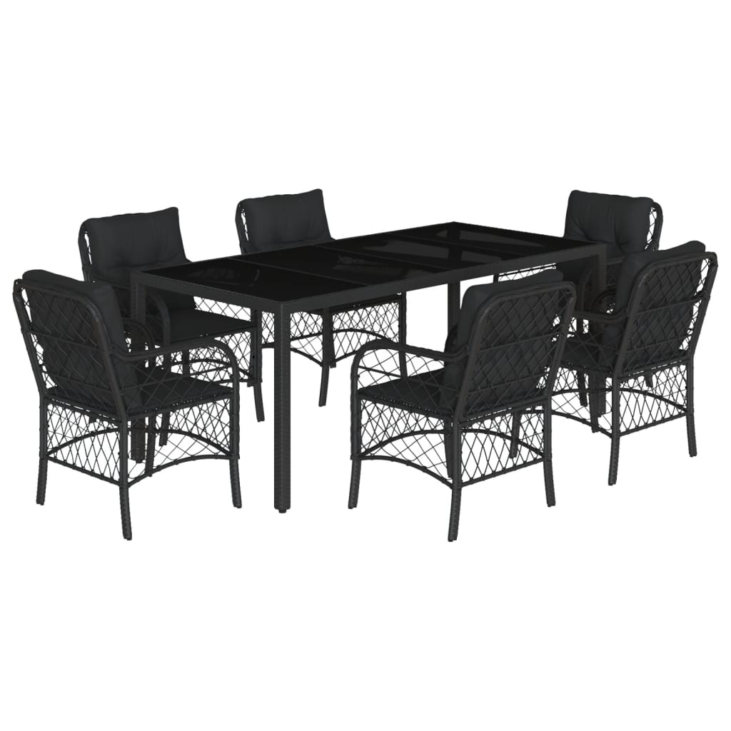 Set da Pranzo da Giardino 7 pz Nero con Cuscini in Polyrattan 3212028