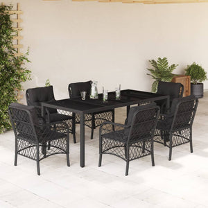 Set da Pranzo da Giardino 7 pz Nero con Cuscini in Polyrattancod mxl 88656