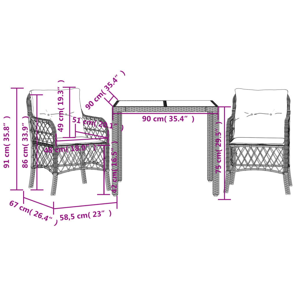 Set da Bistrò 3 pz con Cuscini Grigio in Polyrattan 3212030