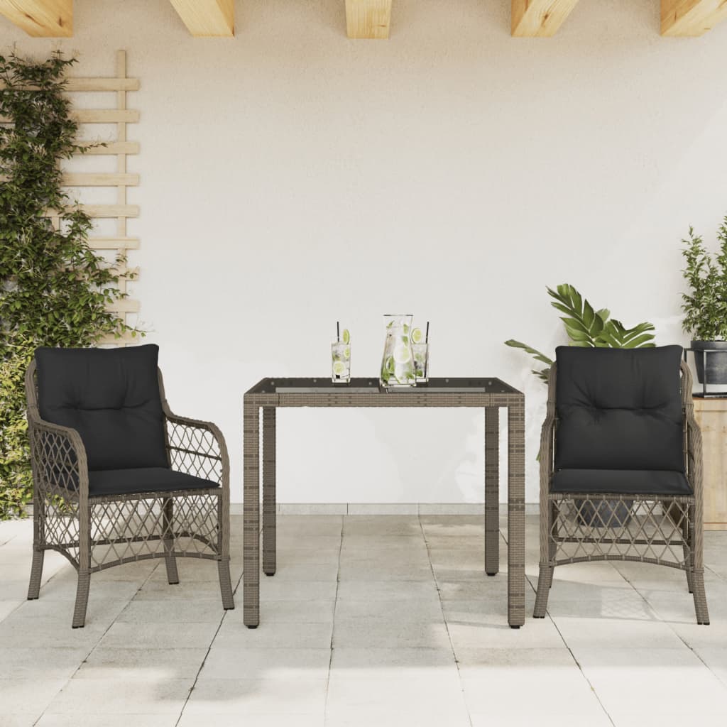 Set da Bistrò 3 pz con Cuscini Grigio in Polyrattan 3212030