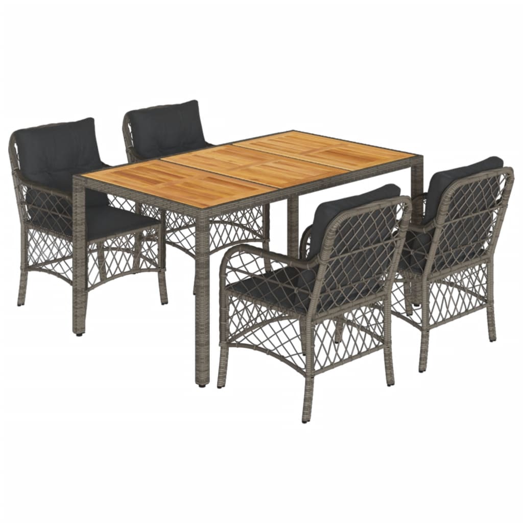 Set da Pranzo da Giardino 5 pz con Cuscini in Polyrattan Grigio 3212050