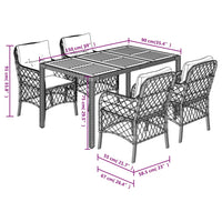 Set da Pranzo da Giardino 5 pz con Cuscini in Polyrattan Grigio 3212050