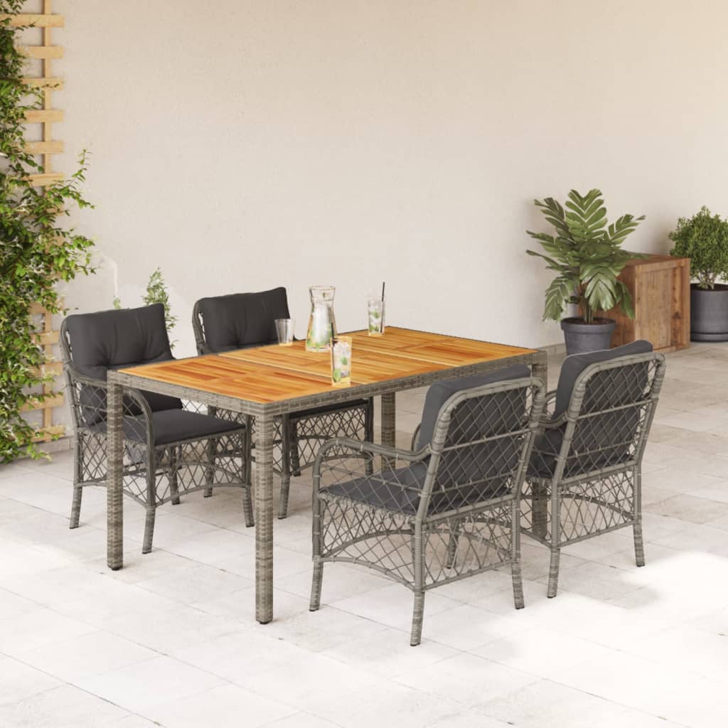 Set da Pranzo da Giardino 5 pz con Cuscini in Polyrattan Grigio 3212050