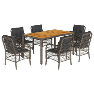 Set da Pranzo da Giardino 7 pz con Cuscini in Polyrattan Grigio 3212051