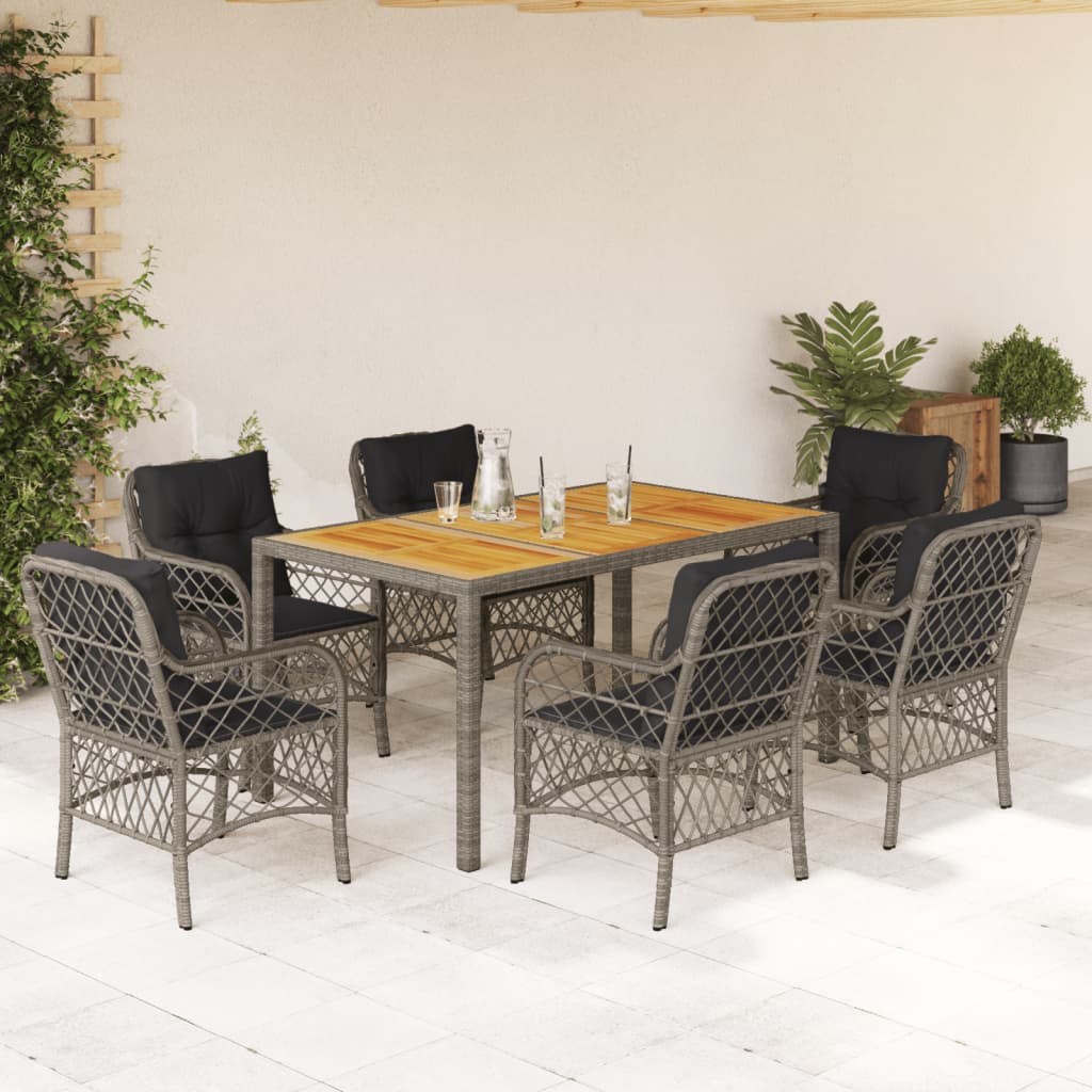 Set da Pranzo da Giardino 7 pz con Cuscini in Polyrattan Grigio 3212051