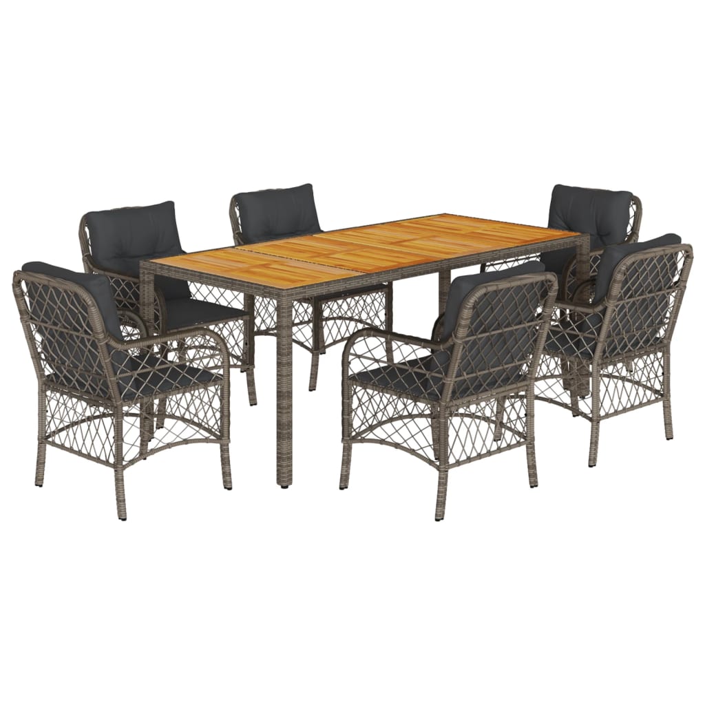 Set da Pranzo da Giardino 7 pz con Cuscini in Polyrattan Grigio 3212052