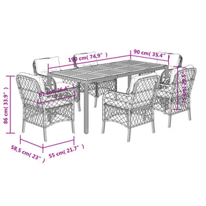 Set da Pranzo da Giardino 7 pz con Cuscini in Polyrattan Grigio 3212052