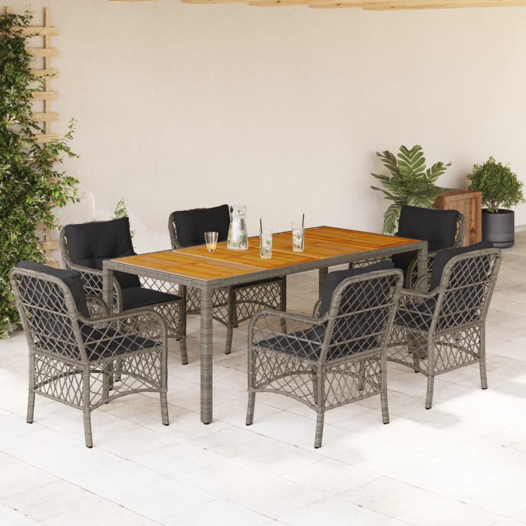 Set da Pranzo da Giardino 7 pz con Cuscini in Polyrattan Grigio 3212052