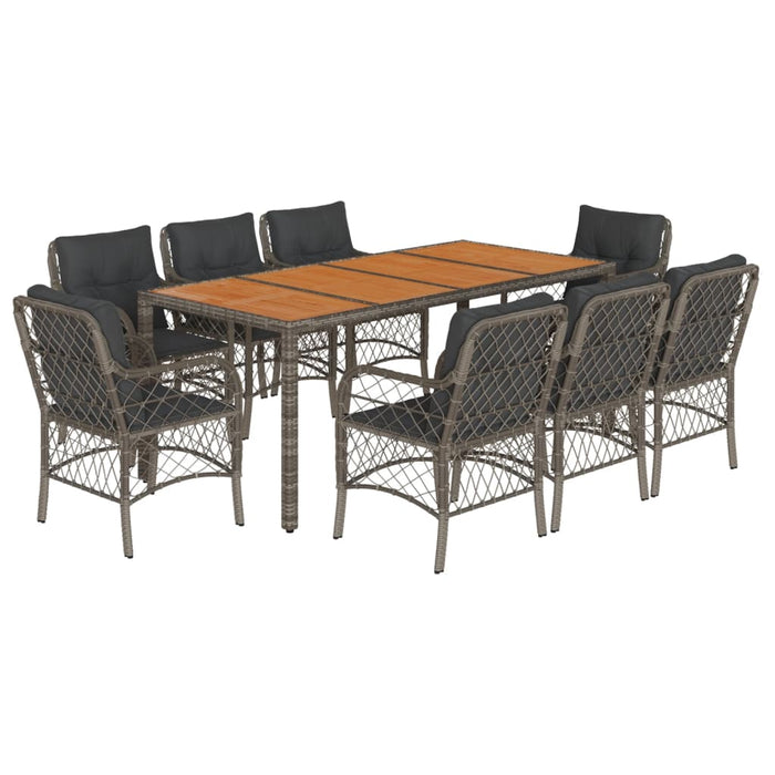 Set da Pranzo da Giardino 9 pz con Cuscini in Polyrattan Grigio 3212053