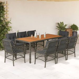 Set da Pranzo da Giardino 9 pz con Cuscini in Polyrattan Grigio 3212053