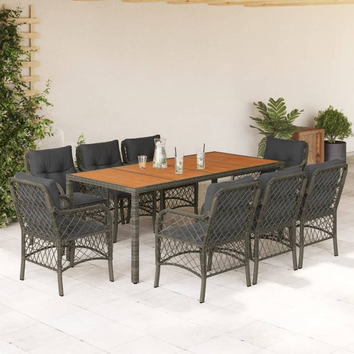 Set da Pranzo da Giardino 9 pz con Cuscini in Polyrattan Grigio 3212053